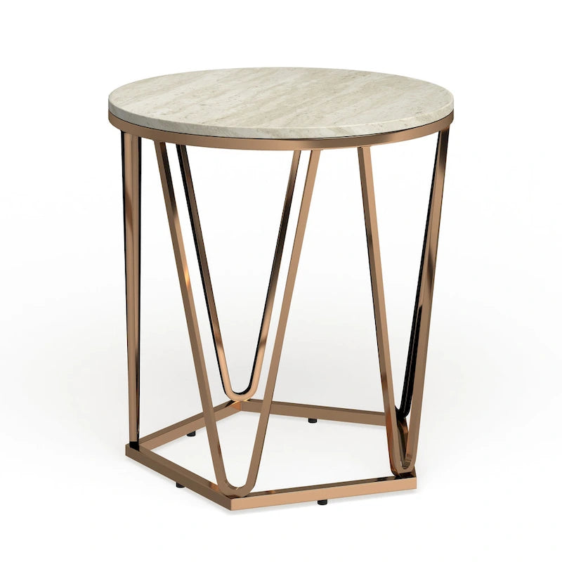 Tavolino Rotondo Moderno in Finto Marmo Henderson SEI Furniture con Base Geometrica Dorata