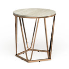 Tavolino Rotondo Moderno in Finto Marmo Henderson SEI Furniture con Base Geometrica Dorata