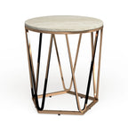 Tavolino Rotondo Moderno in Finto Marmo Henderson SEI Furniture con Base Geometrica Dorata