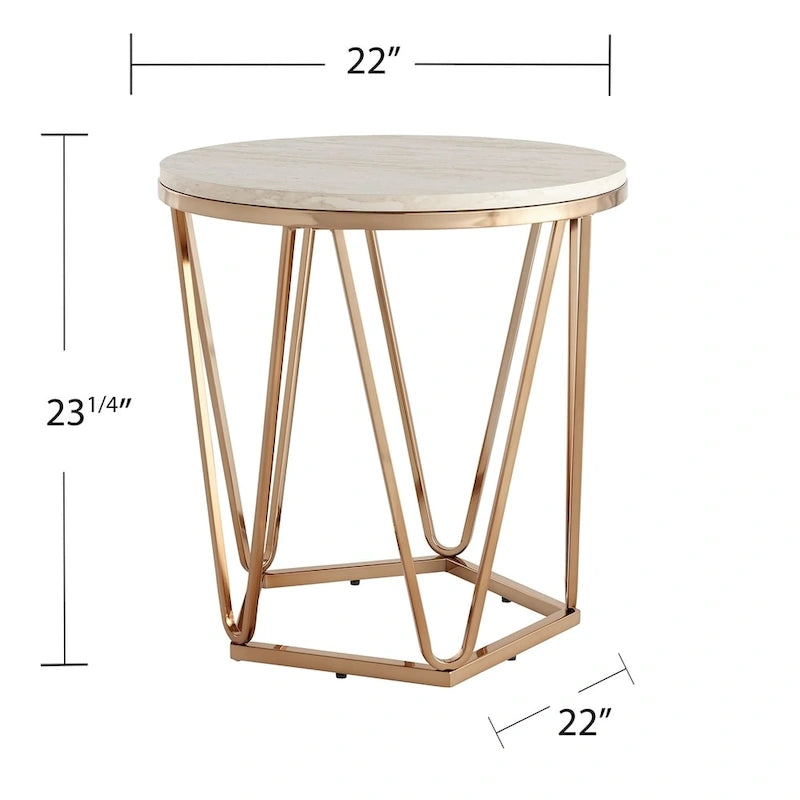 Tavolino Rotondo Moderno in Finto Marmo Henderson SEI Furniture con Base Geometrica Dorata