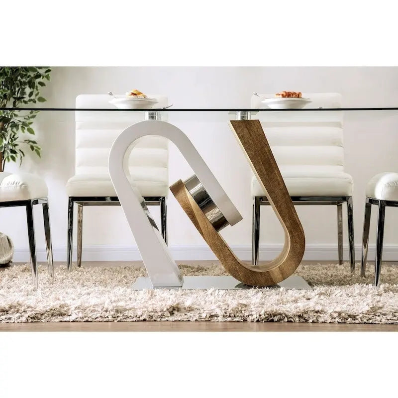 Table à manger contemporaine en verre de 162,5 cm Fen de Furniture of America, blanche