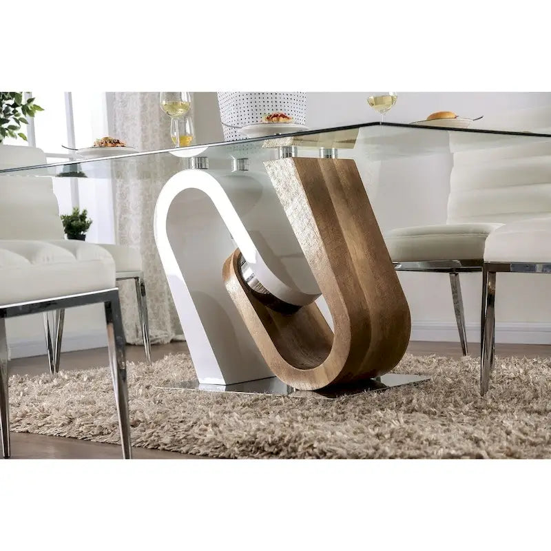 Table à manger contemporaine en verre de 162,5 cm Fen de Furniture of America, blanche