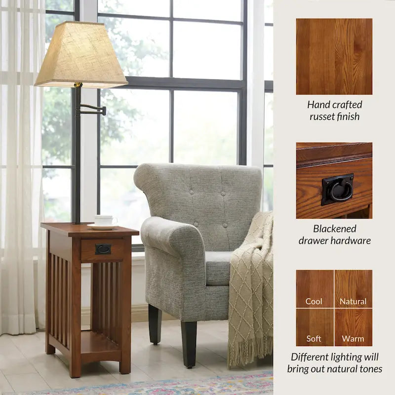 Tavolino a lampada "Mission" in legno massello Leick Home