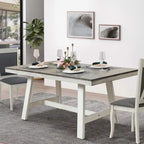 Tavolo da pranzo rettangolare in legno di gomma e bianco invecchiato da 64,5 - 29,25 A x 64,57 L x 35,43 P