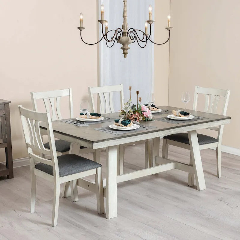 Tavolo da pranzo rettangolare in legno di gomma e bianco invecchiato da 64,5 - 29,25 A x 64,57 L x 35,43 P