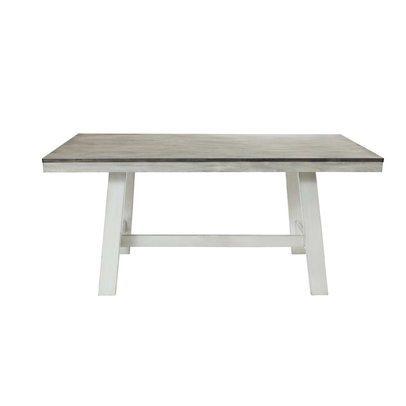 Tavolo da pranzo rettangolare in legno di gomma e bianco invecchiato da 64,5 - 29,25 A x 64,57 L x 35,43 P