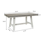 Tavolo da pranzo rettangolare in legno di gomma e bianco invecchiato da 64,5 - 29,25 A x 64,57 L x 35,43 P