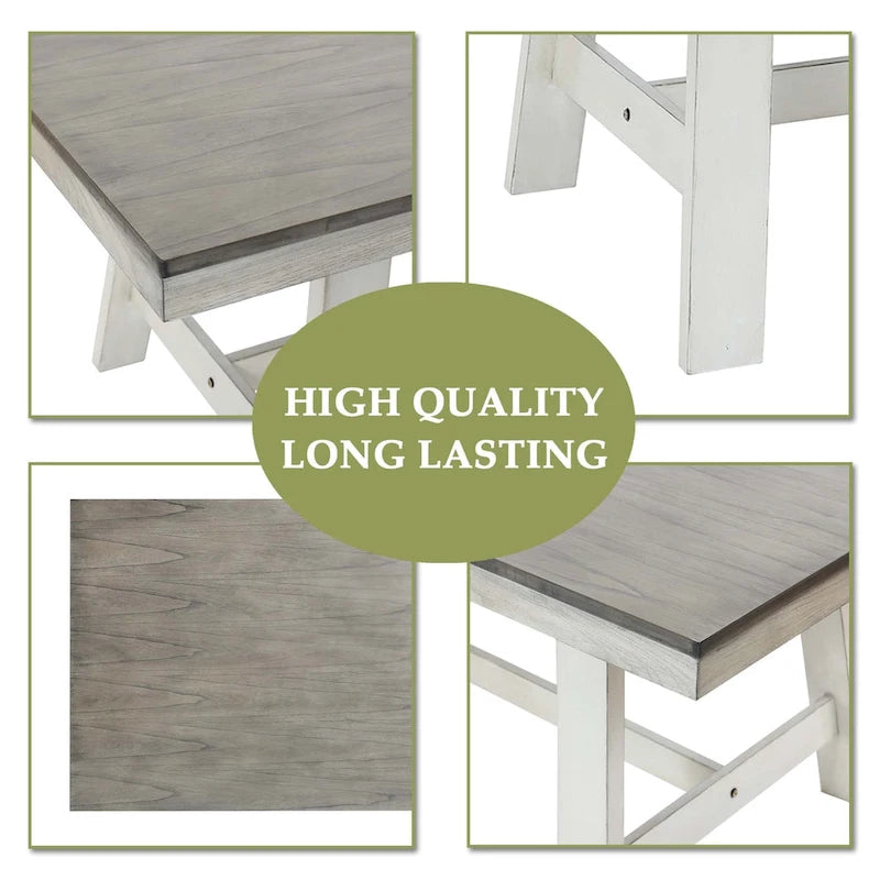 Tavolo da pranzo rettangolare in legno di gomma e bianco invecchiato da 64,5 - 29,25 A x 64,57 L x 35,43 P