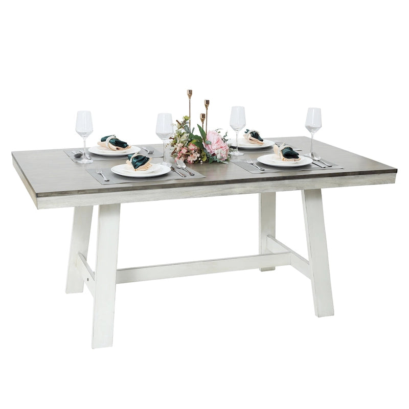Tavolo da pranzo rettangolare in legno di gomma e bianco invecchiato da 64,5 - 29,25 A x 64,57 L x 35,43 P