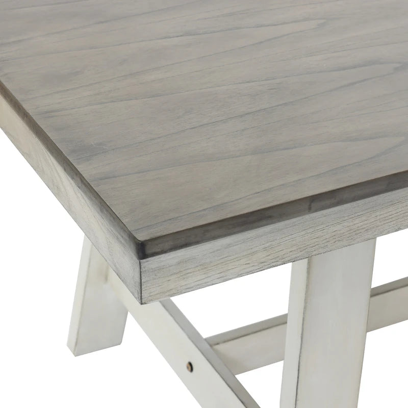 Tavolo da pranzo rettangolare in legno di gomma e bianco invecchiato da 64,5 - 29,25 A x 64,57 L x 35,43 P