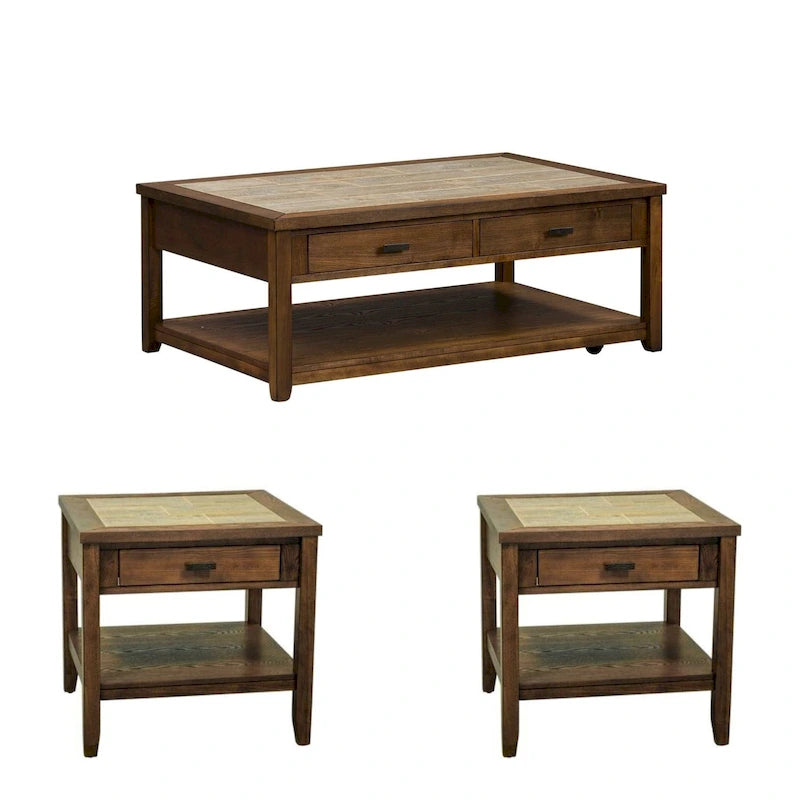 Ensemble 3 pièces Mesa Valley Tobacco (1 table basse, 2 tables d'appoint)