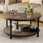Table basse ronde en bois de 34,2 po, avec étagère de rangement, pieds en métal