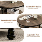 Table basse ronde en bois de 34,2 po, avec étagère de rangement, pieds en métal