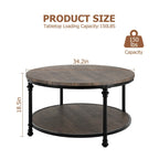 Table basse ronde en bois de 34,2 po, avec étagère de rangement, pieds en métal