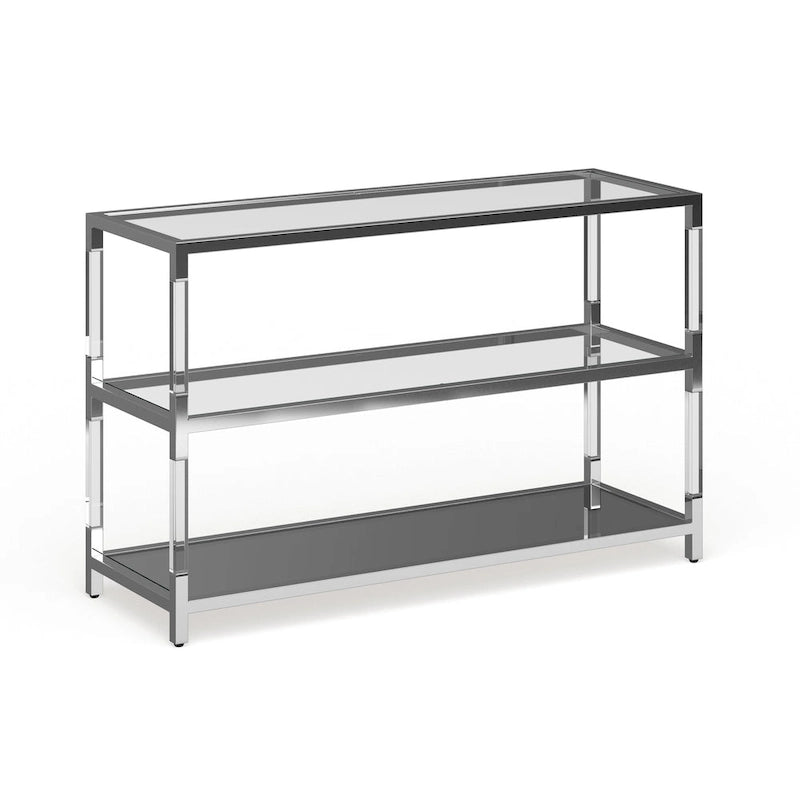 Tavolo da divano Fald contemporaneo cromato 120 cm in vetro a 2 ripiani di Furniture of America