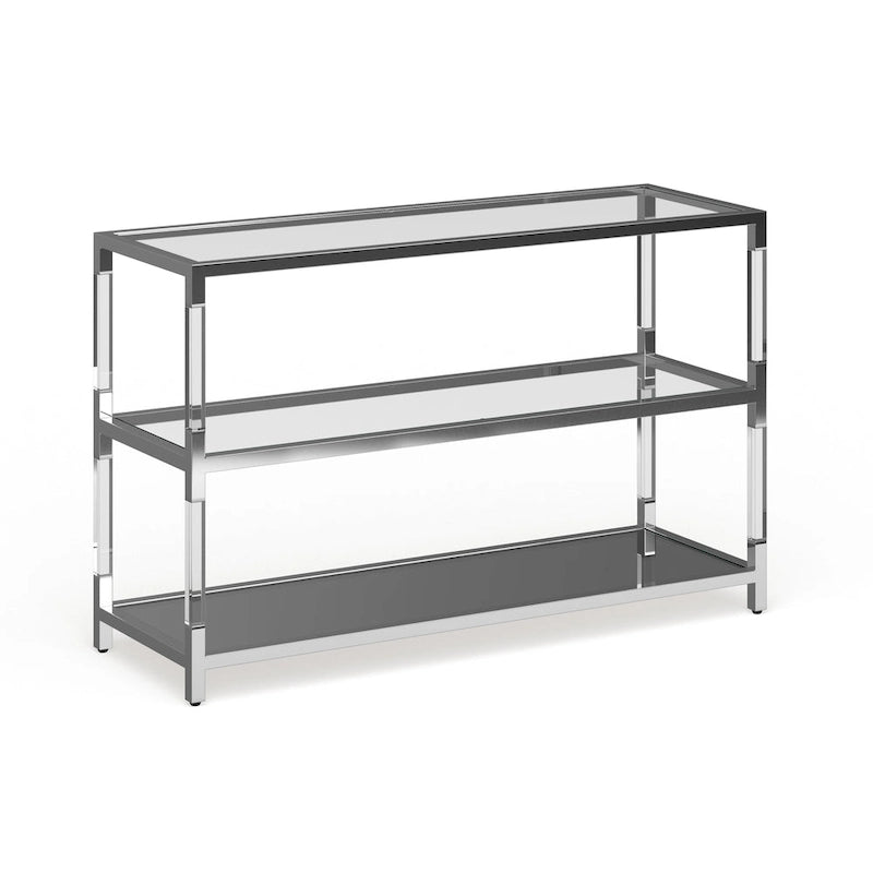 Tavolo da divano Fald contemporaneo cromato 120 cm in vetro a 2 ripiani di Furniture of America
