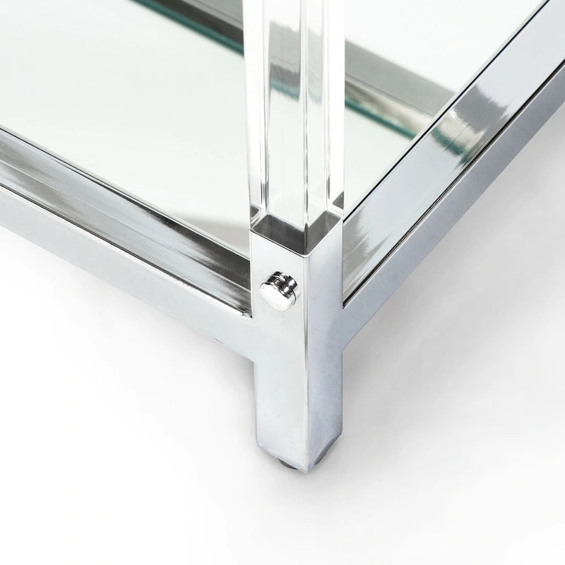 Tavolo da divano Fald contemporaneo cromato 120 cm in vetro a 2 ripiani di Furniture of America