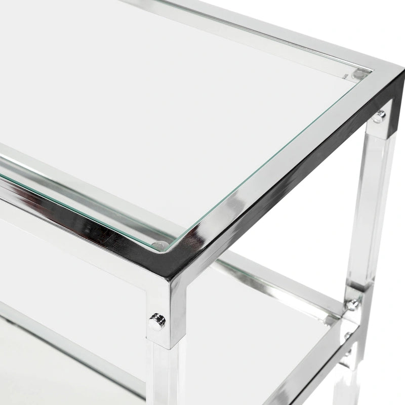 Tavolo da divano Fald contemporaneo cromato 120 cm in vetro a 2 ripiani di Furniture of America