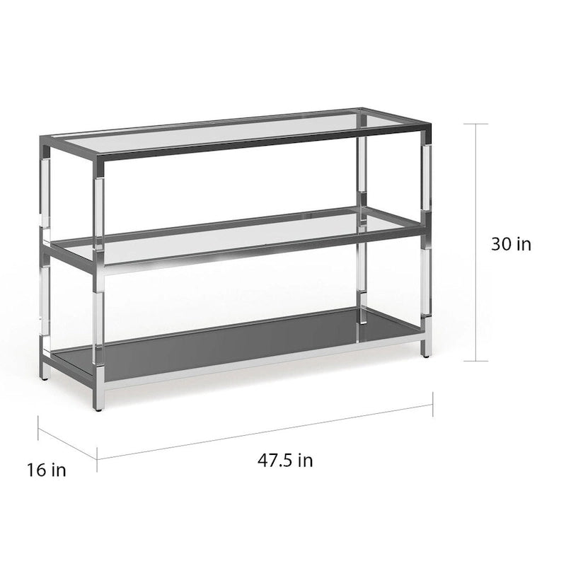 Tavolo da divano Fald contemporaneo cromato 120 cm in vetro a 2 ripiani di Furniture of America