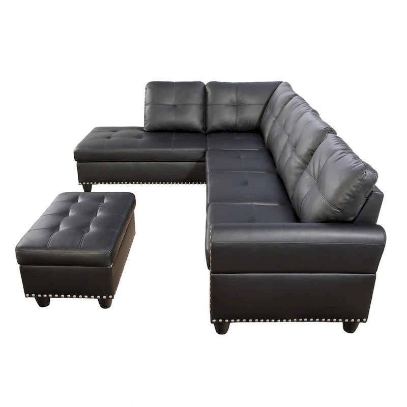 Divano componibile in similpelle con pouf e 2 cuscini