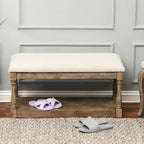 Banc de style rembourré en lin beige pour entrée et chambre – 45 cm H x 90 cm L x 40 cm P