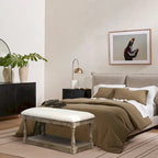 Banc de style rembourré en lin beige pour entrée et chambre – 45 cm H x 90 cm L x 40 cm P