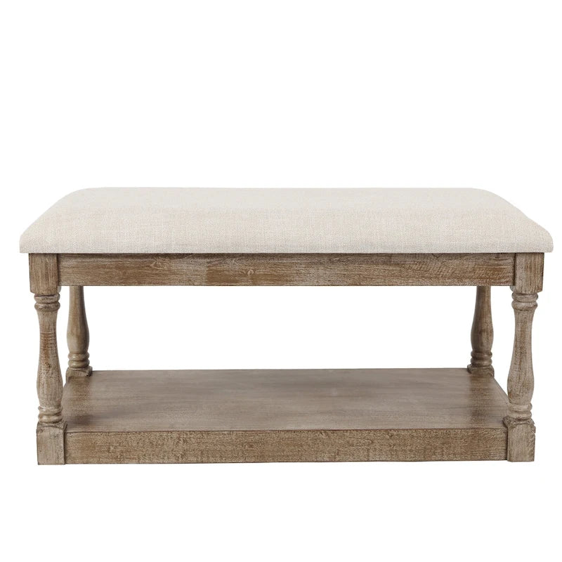 Banc de style rembourré en lin beige pour entrée et chambre – 45 cm H x 90 cm L x 40 cm P