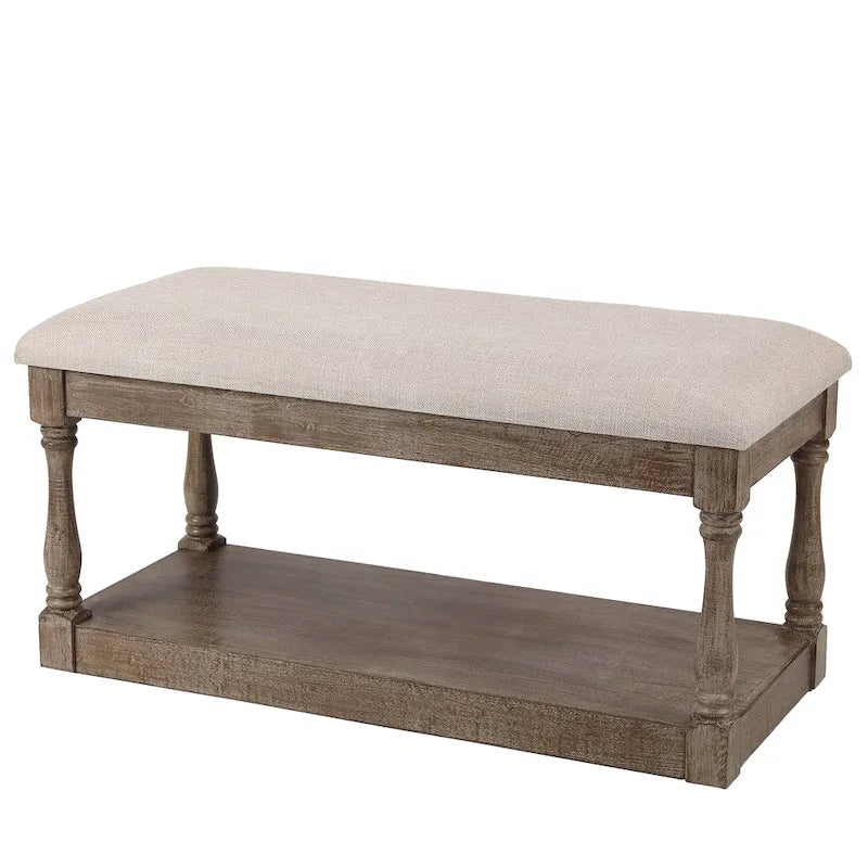 Banc de style rembourré en lin beige pour entrée et chambre – 45 cm H x 90 cm L x 40 cm P