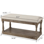 Banc de style rembourré en lin beige pour entrée et chambre – 45 cm H x 90 cm L x 40 cm P