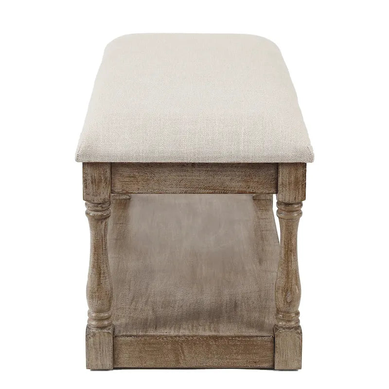 Banc de style rembourré en lin beige pour entrée et chambre – 45 cm H x 90 cm L x 40 cm P