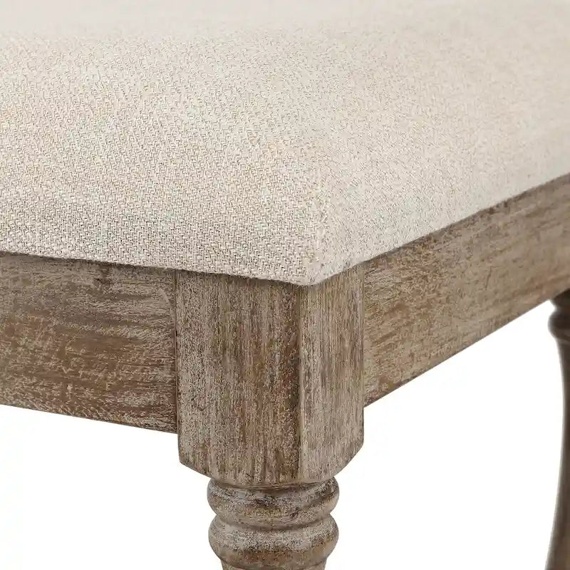 Banc de style rembourré en lin beige pour entrée et chambre – 45 cm H x 90 cm L x 40 cm P