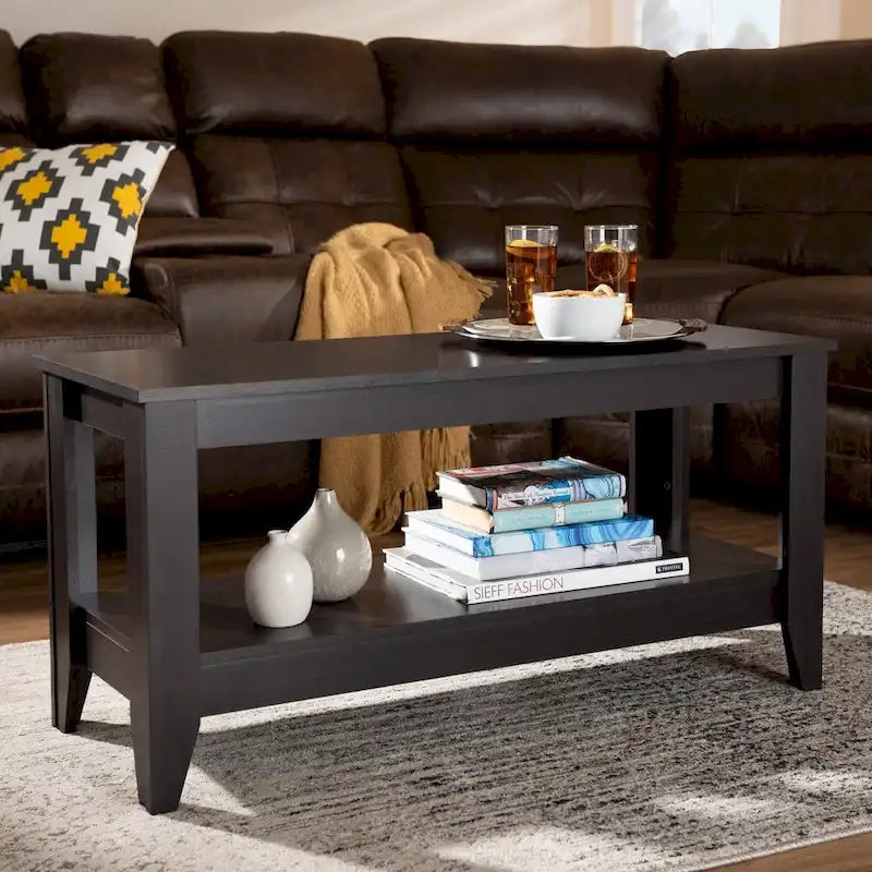Table basse rectangulaire moderne en bois finition wengé Copper Grove Leerdam