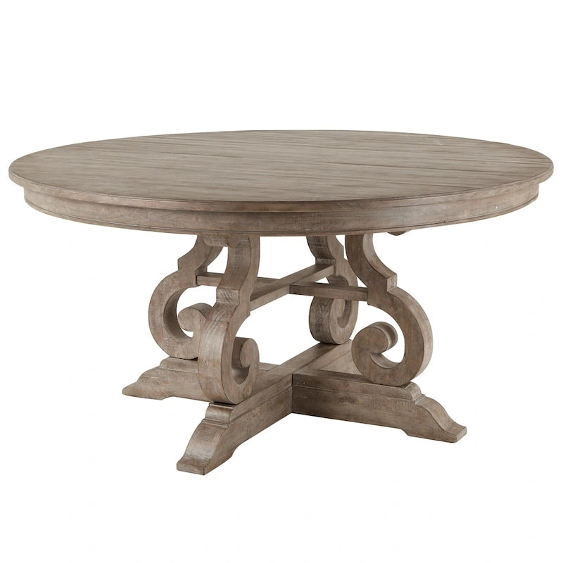 Table de salle à manger ronde The Gray Barn Manderley traditionnelle, 152 cm, gris queue de colombe - gris queue de colombe