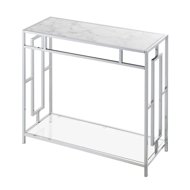 Convenience Concepts Town Square Consolle con ripiano in vetro, finto marmo e cromo