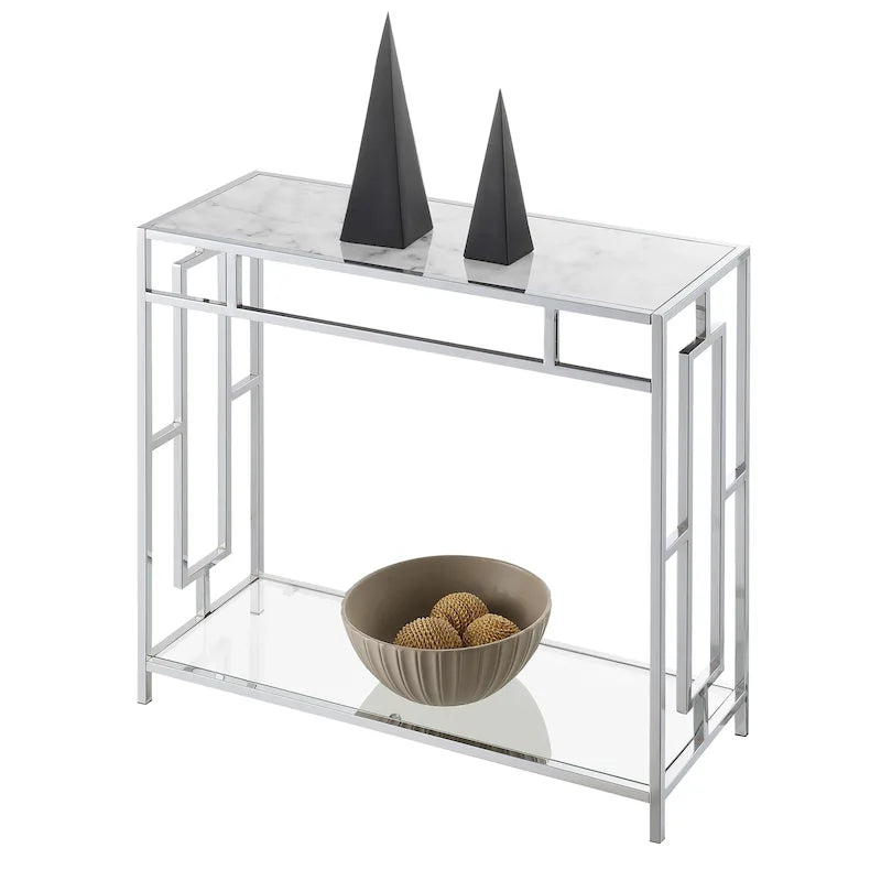 Convenience Concepts Town Square Consolle con ripiano in vetro, finto marmo e cromo