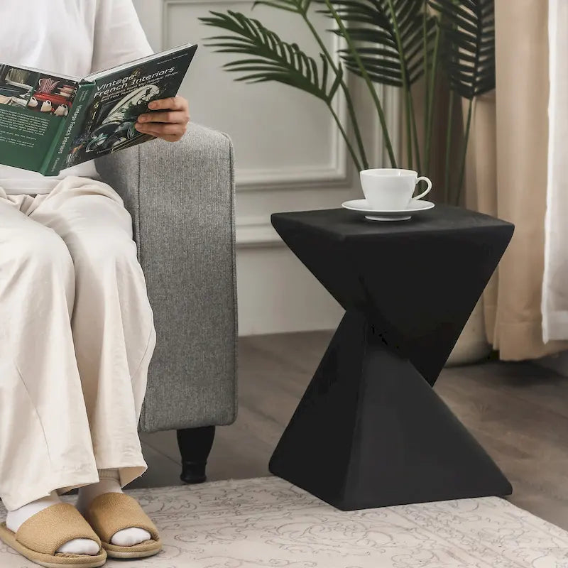Tavolino Adeco in cemento da esterno e interno, moderno tavolino d'appoggio