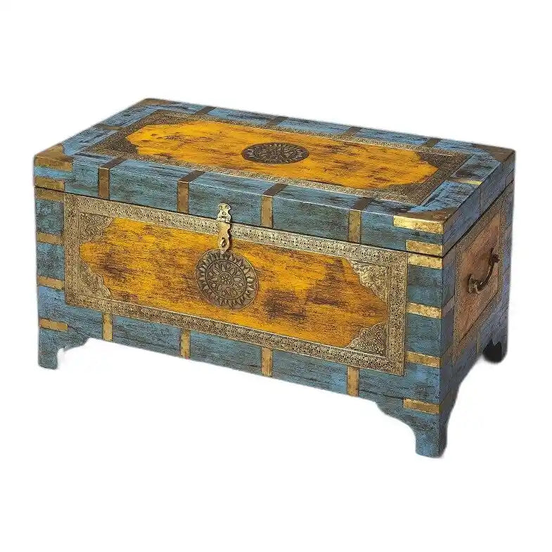 Baule Contenitore Intarsiato in Ottone Dipinto a Mano