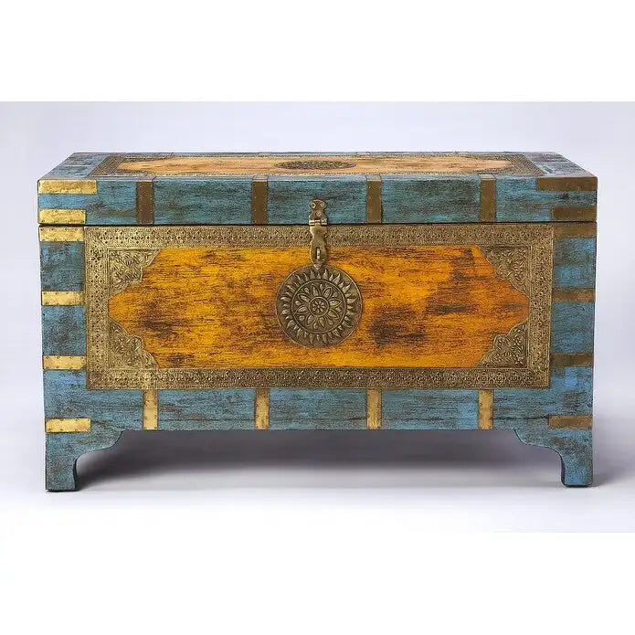 Baule Contenitore Intarsiato in Ottone Dipinto a Mano
