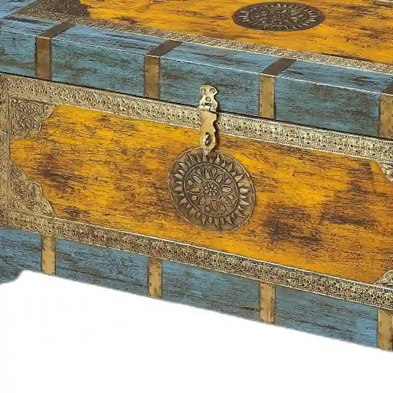 Baule Contenitore Intarsiato in Ottone Dipinto a Mano
