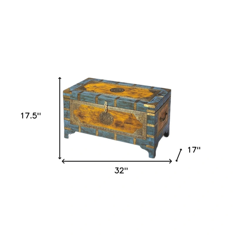 Baule Contenitore Intarsiato in Ottone Dipinto a Mano