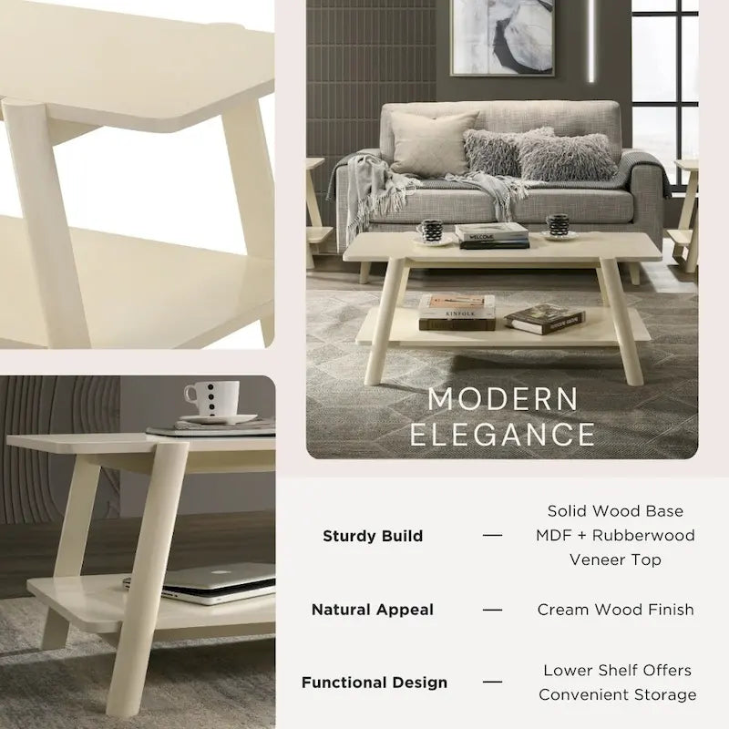 Tavolino da caffè con ripiano in legno in stile moderno di metà secolo Roundhill Furniture Metz