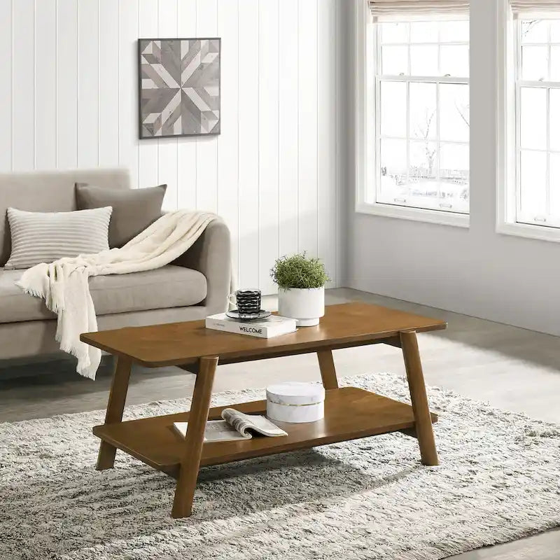 Tavolino da caffè con ripiano in legno in stile moderno di metà secolo Roundhill Furniture Metz
