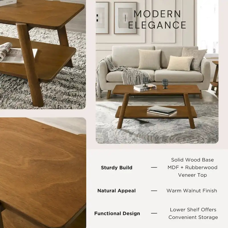 Tavolino da caffè con ripiano in legno in stile moderno di metà secolo Roundhill Furniture Metz