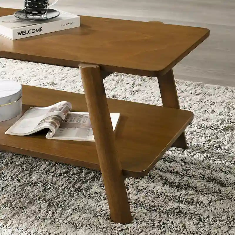 Tavolino da caffè con ripiano in legno in stile moderno di metà secolo Roundhill Furniture Metz