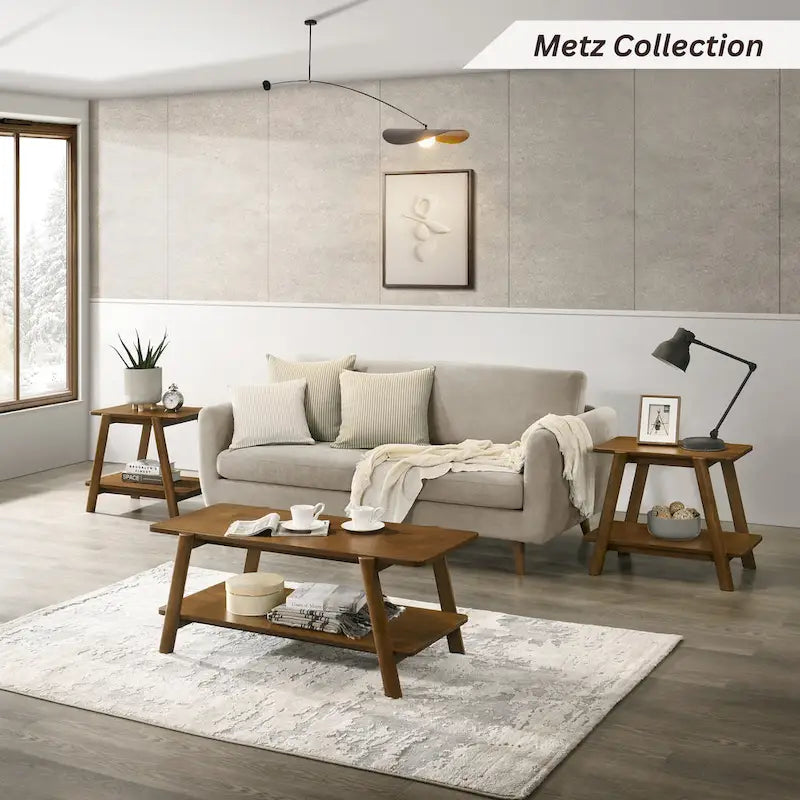 Tavolino da caffè con ripiano in legno in stile moderno di metà secolo Roundhill Furniture Metz