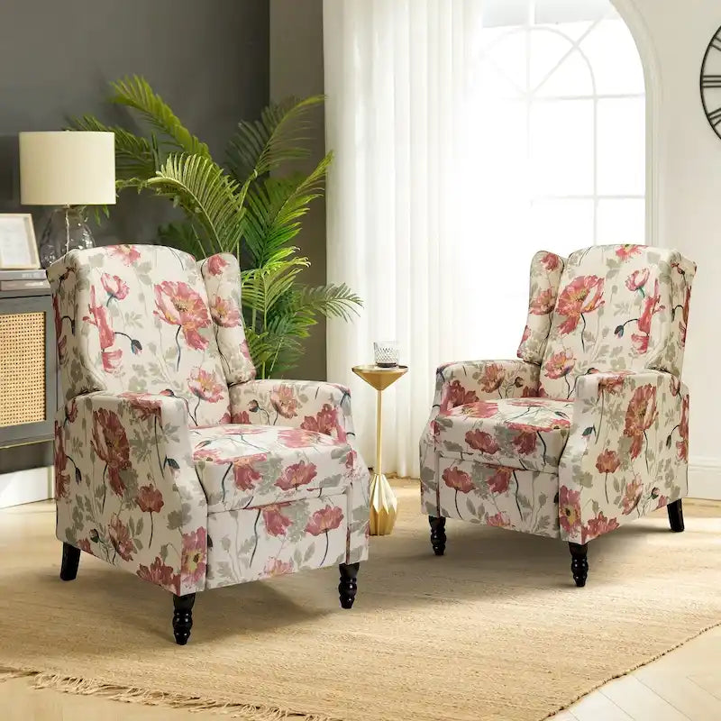 Lot de 2 fauteuils inclinables manuels Damaris Mid-Century Modern avec dossier à oreilles par HULALA HOME