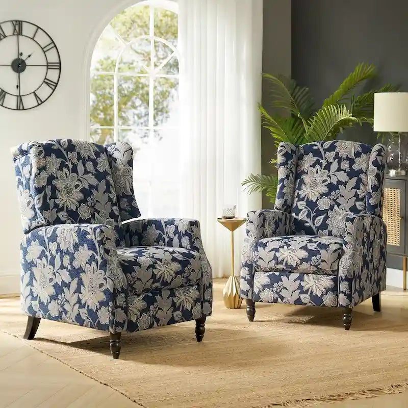 Lot de 2 fauteuils inclinables manuels Damaris Mid-Century Modern avec dossier à oreilles par HULALA HOME