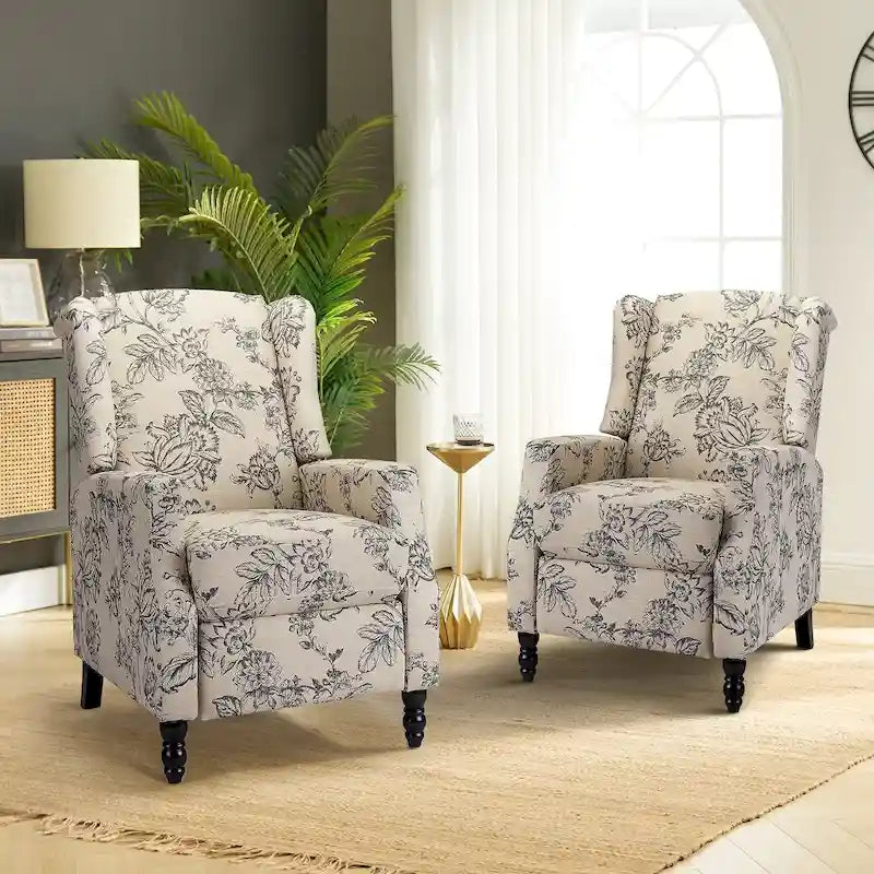 Lot de 2 fauteuils inclinables manuels Damaris Mid-Century Modern avec dossier à oreilles par HULALA HOME