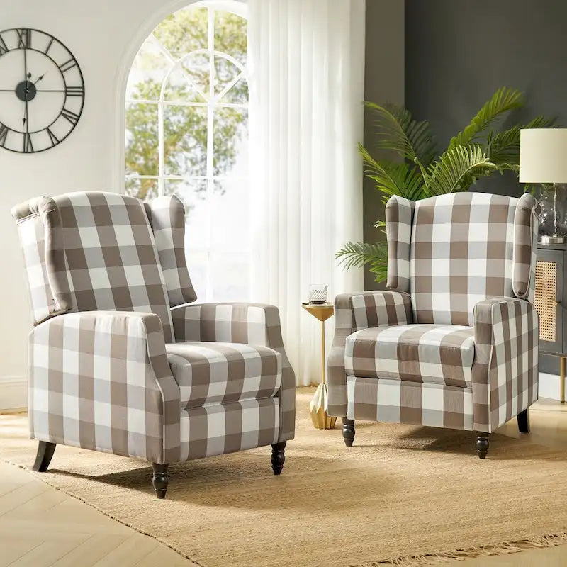 Lot de 2 fauteuils inclinables manuels Damaris Mid-Century Modern avec dossier à oreilles par HULALA HOME