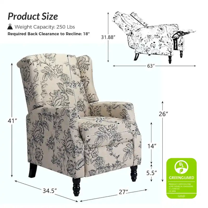 Damaris Poltrona Reclinabile Manuale Mid-Century con Design ad Ali Laterali, Set da 2 di HULALA HOME